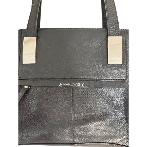 B. Makowsky Tessa Black Saffiano Pebbled Leather Tote Handbag Purse - Picture 2 of 10